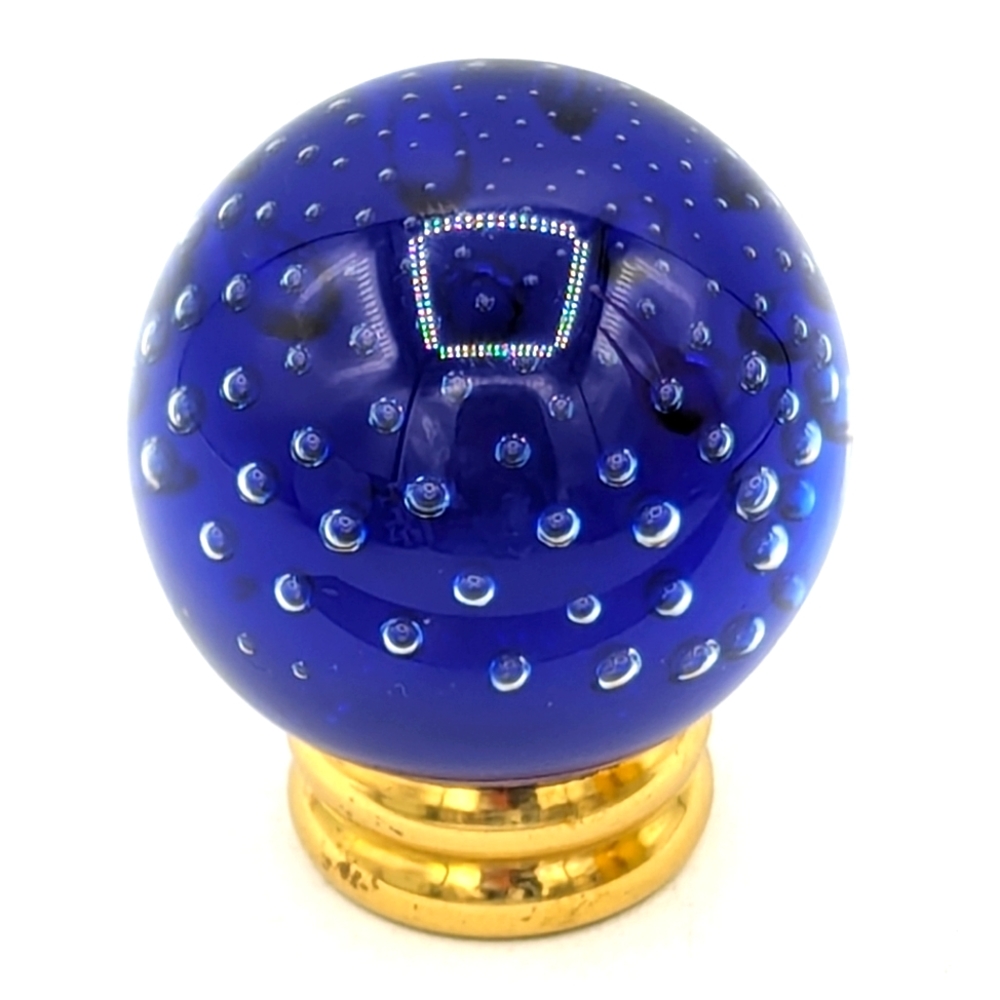 Glass Eye Studio Cobalt Blue Round Paperweight, Controlled Bubbles